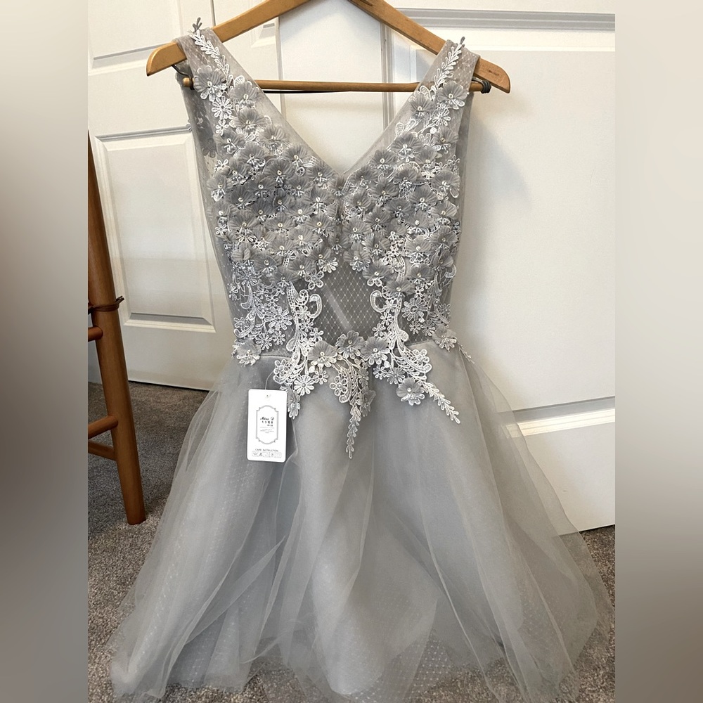 Brand new silver tulle evening dress